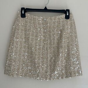 Gianni Bini Size 2 Cream/Champagne NWT Liora Sequin Tweed A-Line Mini Skirt